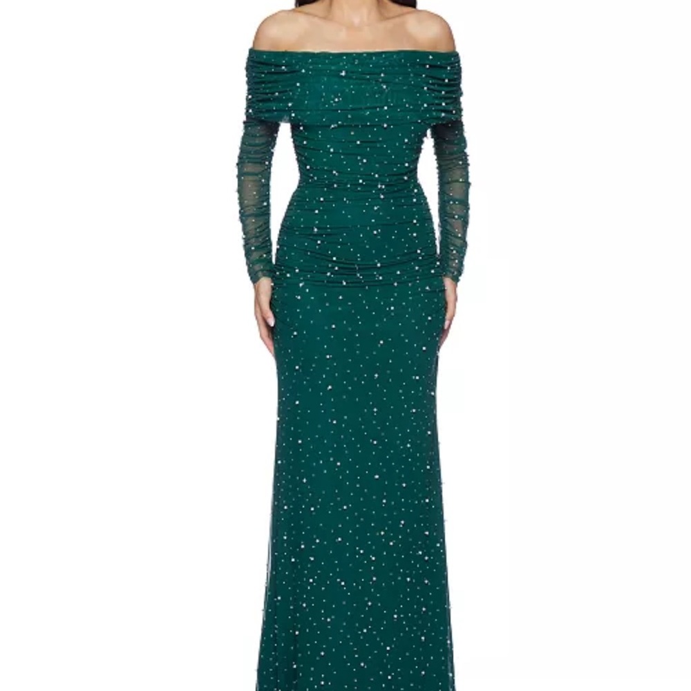 B Darlin Green Sequin Off-Shoulder Gown